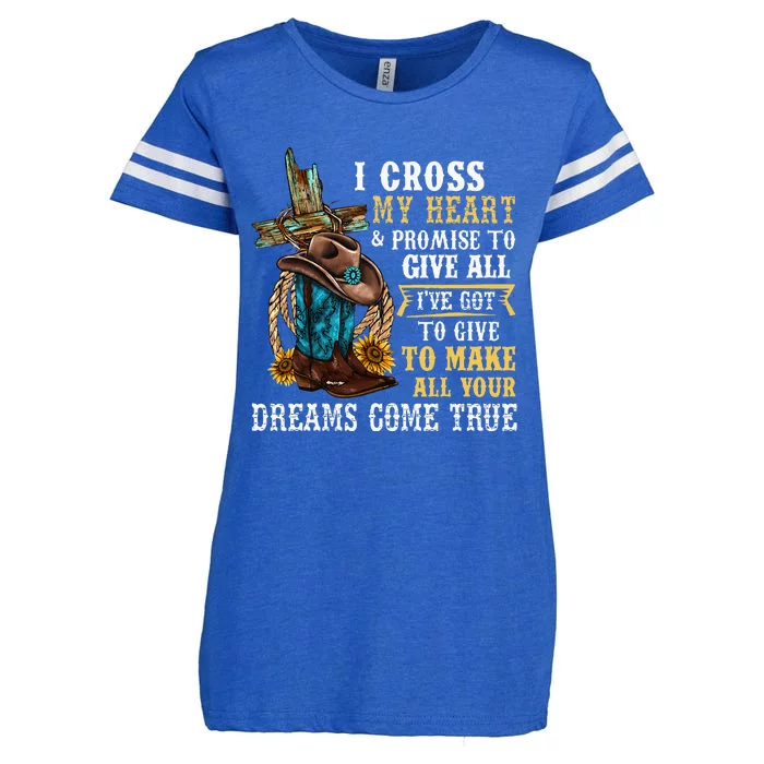 Cowgirl Boots & Hat I Cross My Heart Western Country Enza Ladies Jersey Football T-Shirt