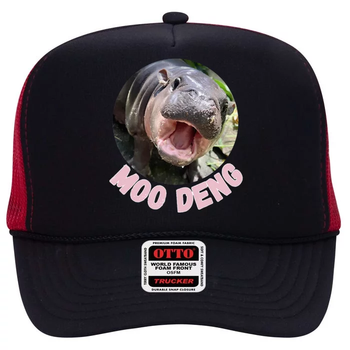 Cute Baby Hippo Moo Deng Bouncy Pig In Thai Hippopotamus High Crown Mesh Trucker Hat