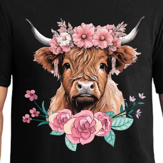 Cute Baby Highland Cow With Flowers Calf Animal Cow Women Pajama Set