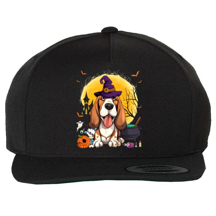 Cute Basset Hound Witch Pumpkin Halloween Dog Lover Gift Wool Snapback Cap