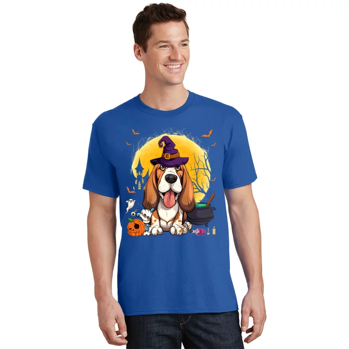 Cute Basset Hound Witch Pumpkin Halloween Dog Lover Gift T-Shirt