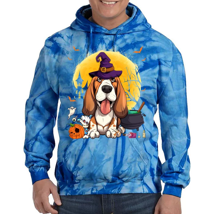 Cute Basset Hound Witch Pumpkin Halloween Dog Lover Gift Tie Dye Hoodie