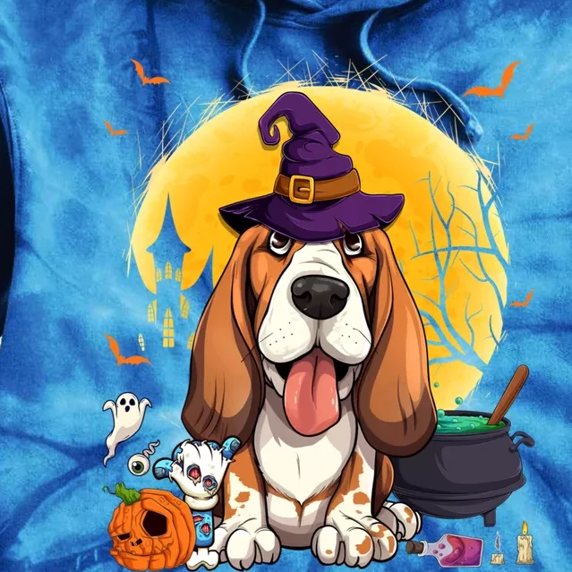 Cute Basset Hound Witch Pumpkin Halloween Dog Lover Gift Tie Dye Hoodie