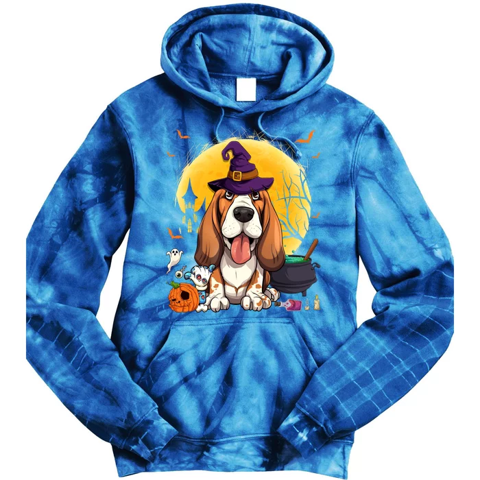 Cute Basset Hound Witch Pumpkin Halloween Dog Lover Gift Tie Dye Hoodie