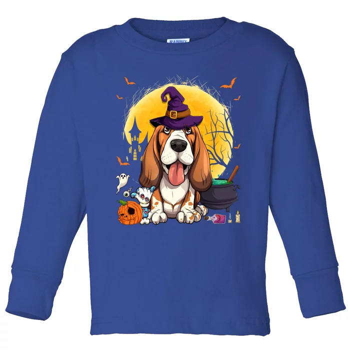 Cute Basset Hound Witch Pumpkin Halloween Dog Lover Gift Toddler Long Sleeve Shirt