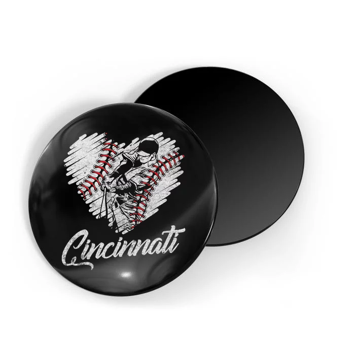 Cincinnati Baseball Heart Distressed Vintage Baseball Fans Magnet