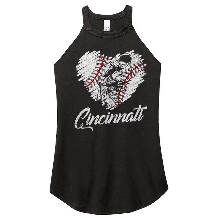 Cincinnati Baseball Heart Distressed Vintage Baseball Fans Women’s Perfect Tri Rocker Tank