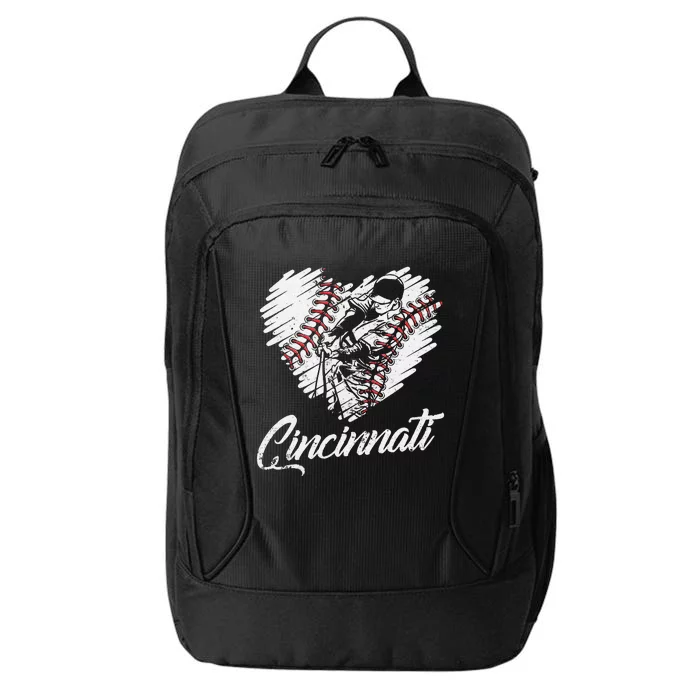 Cincinnati Baseball Heart Distressed Vintage Baseball Fans City Backpack