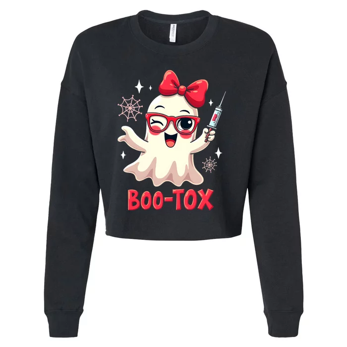 Cute Bootox Halloween Pun Ghost Funny Spooky Design Cropped Pullover Crew