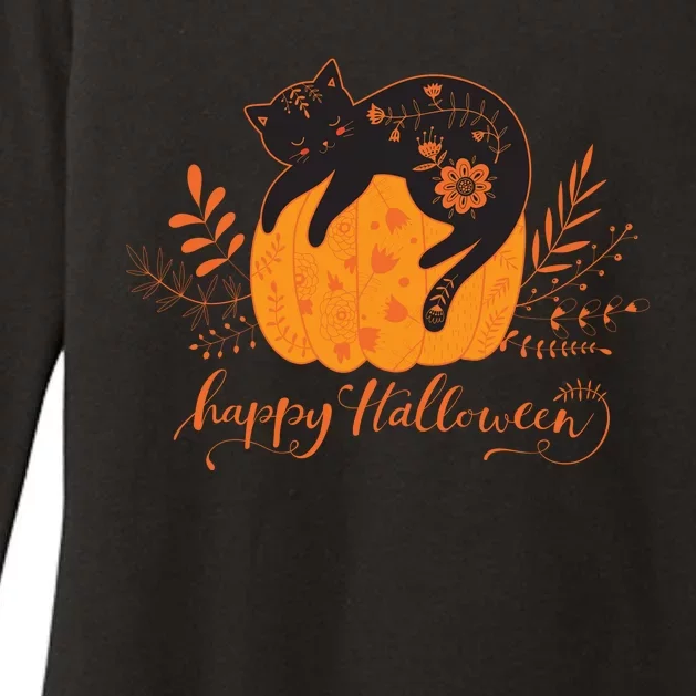 Cute Boho Halloween Black Cat Fall Pumpkin Womens CVC Long Sleeve Shirt