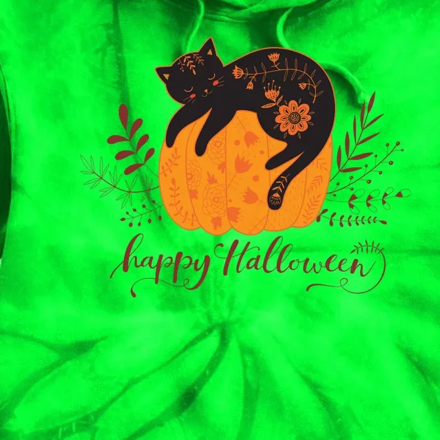 Cute Boho Halloween Black Cat Fall Pumpkin Tie Dye Hoodie