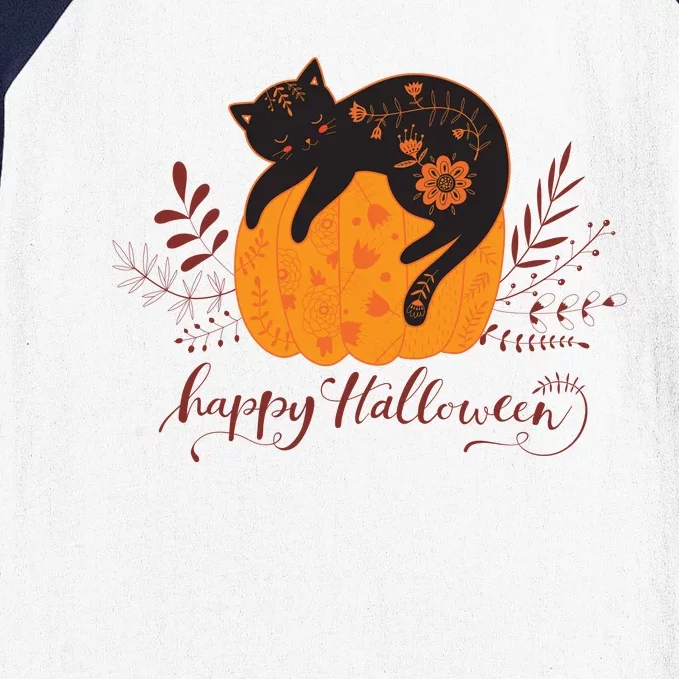 Cute Boho Halloween Black Cat Fall Pumpkin Baseball Sleeve Shirt