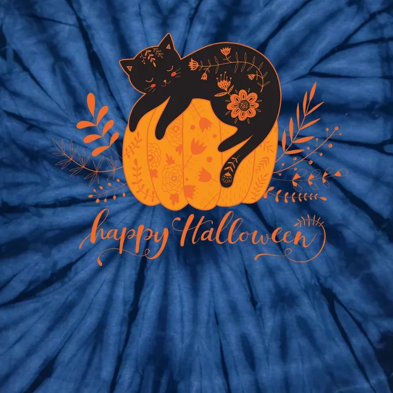 Cute Boho Halloween Black Cat Fall Pumpkin Tie-Dye T-Shirt