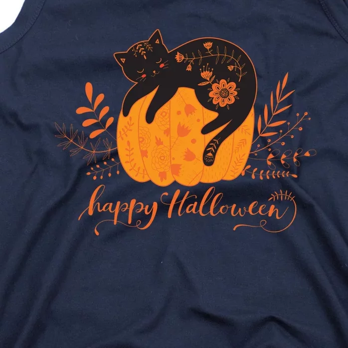 Cute Boho Halloween Black Cat Fall Pumpkin Tank Top