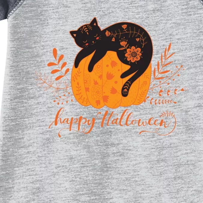 Cute Boho Halloween Black Cat Fall Pumpkin Infant Baby Jersey Bodysuit