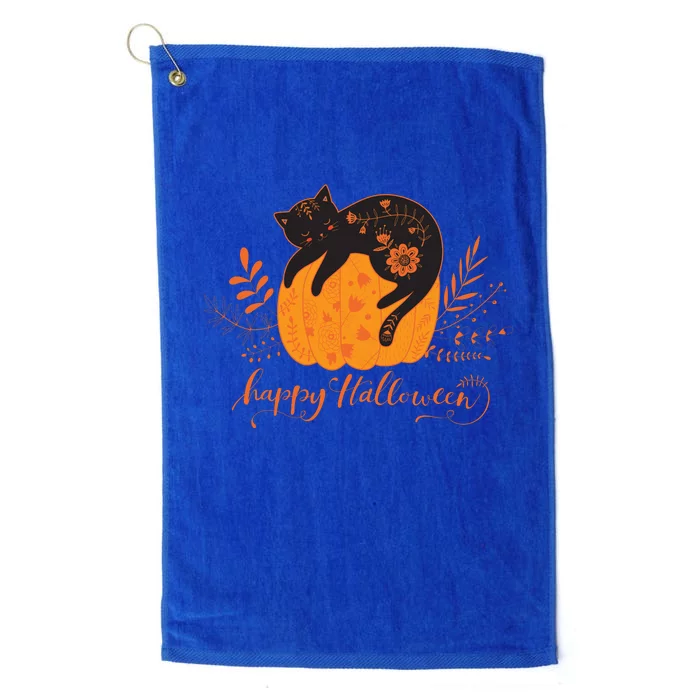 Cute Boho Halloween Black Cat Fall Pumpkin Platinum Collection Golf Towel