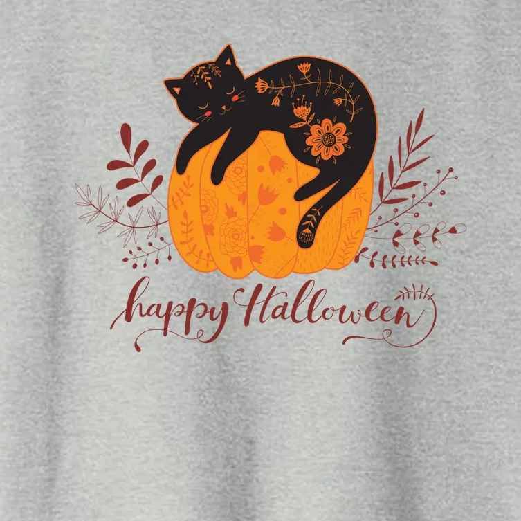 Cute Boho Halloween Black Cat Fall Pumpkin Women's Crop Top Tee