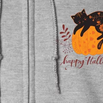 Cute Boho Halloween Black Cat Fall Pumpkin Full Zip Hoodie