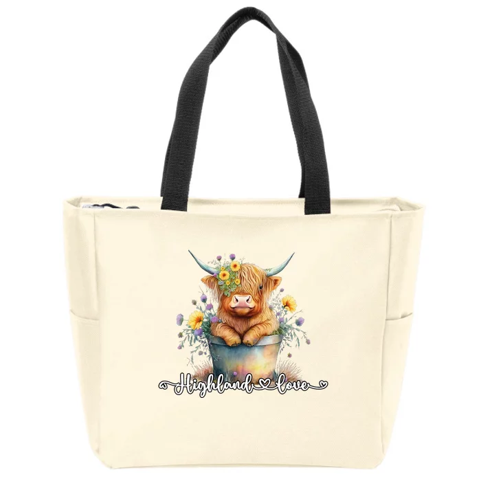 Cute Baby Highland Cow Calf Highland Love Spring Pastel Zip Tote Bag