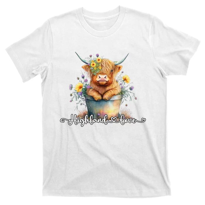 Cute Baby Highland Cow Calf Highland Love Spring Pastel T-Shirt