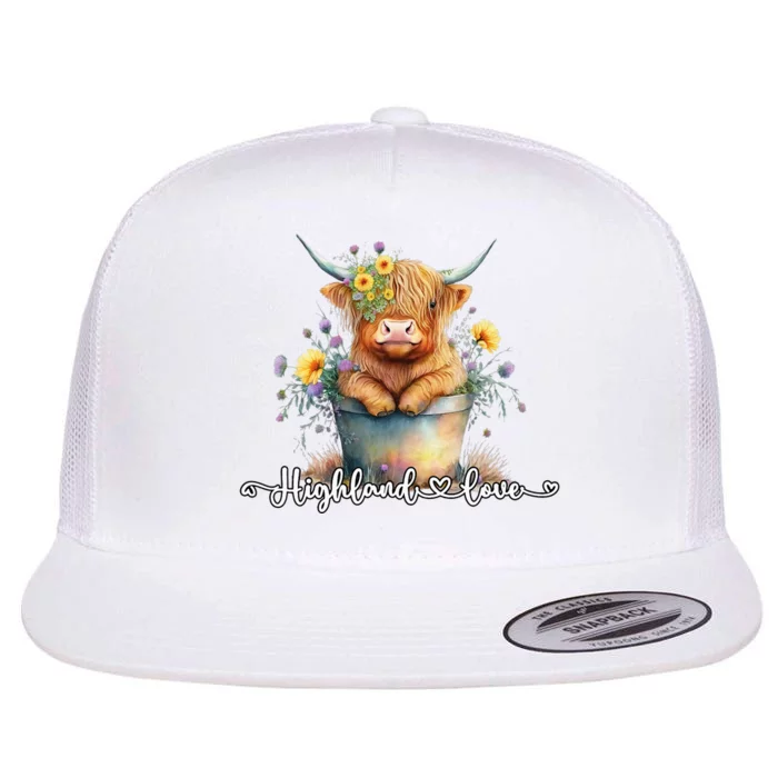 Cute Baby Highland Cow Calf Highland Love Spring Pastel Flat Bill Trucker Hat