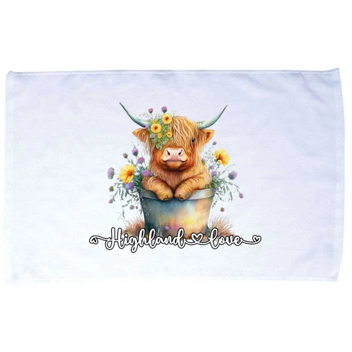 Cute Baby Highland Cow Calf Highland Love Spring Pastel Microfiber Hand Towel