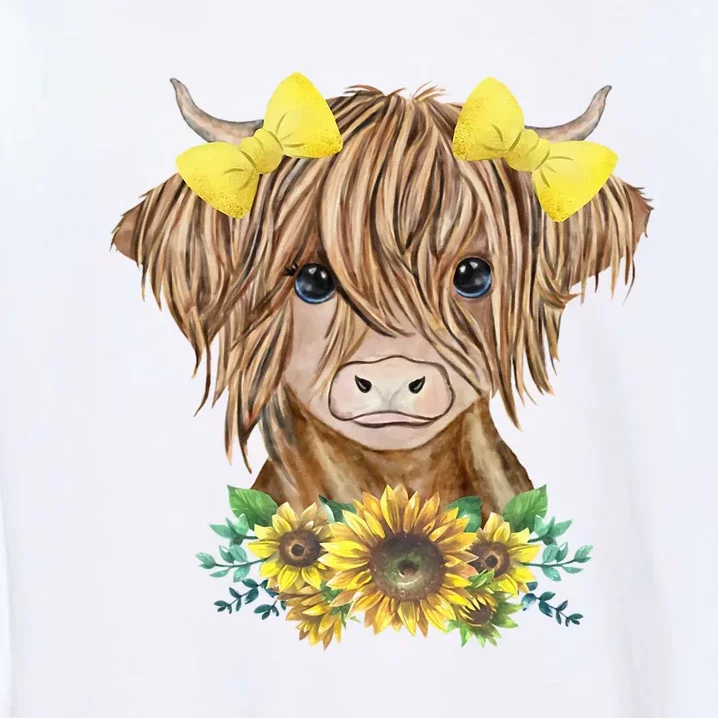 Cute Baby Highland Cow With Sunflowers Calf Animal Farm Garment-Dyed Sweatshirt