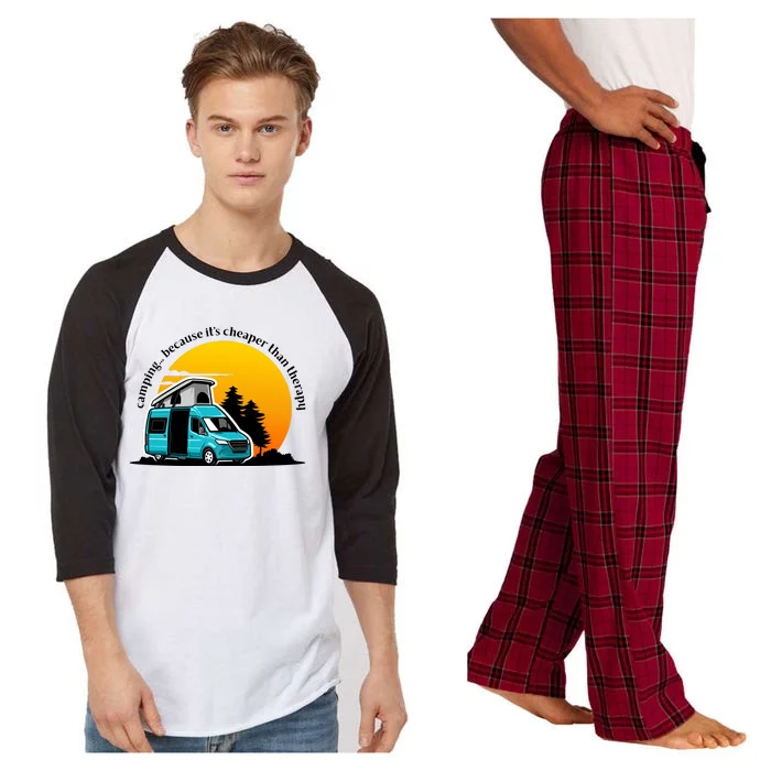 Camping Because It's Cheaper Than Therapy Raglan Sleeve Pajama Set