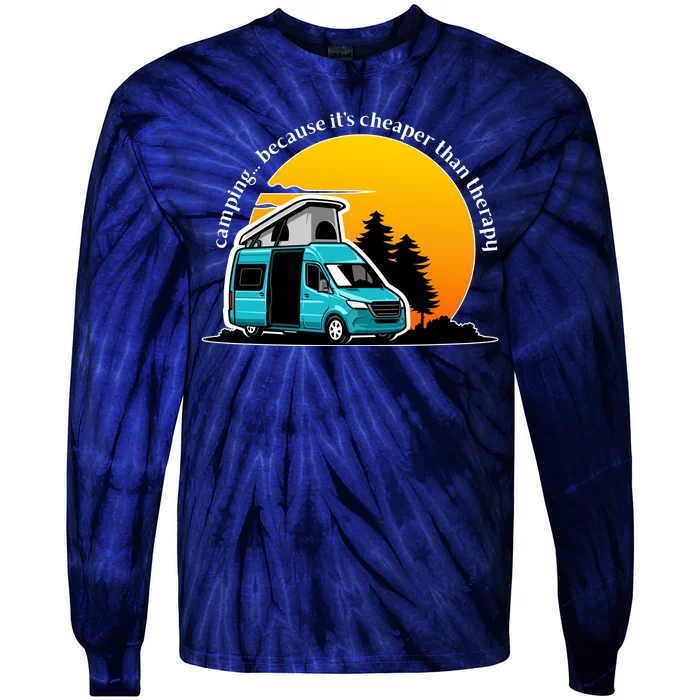 Camping Because It's Cheaper Than Therapy Tie-Dye Long Sleeve Shirt