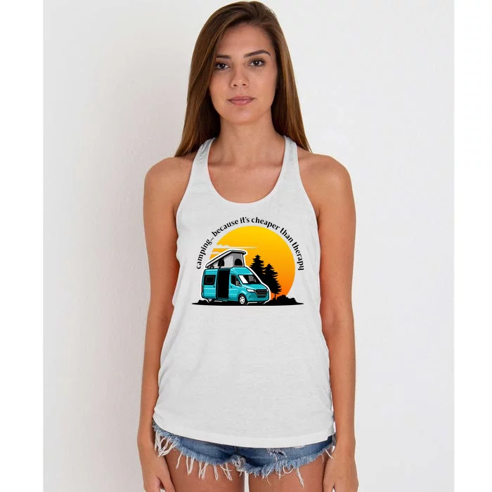 Camping Because It's Cheaper Than Therapy Women's Knotted Racerback Tank