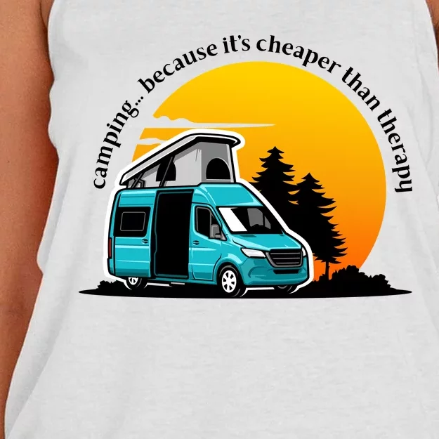 Camping Because It's Cheaper Than Therapy Women's Knotted Racerback Tank