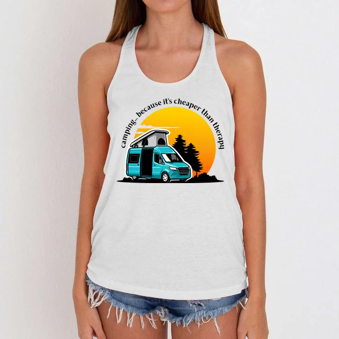 Camping Because It's Cheaper Than Therapy Women's Knotted Racerback Tank