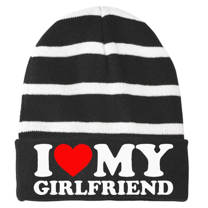 Classic Black I Love My Girlfriend Striped Beanie with Solid Band