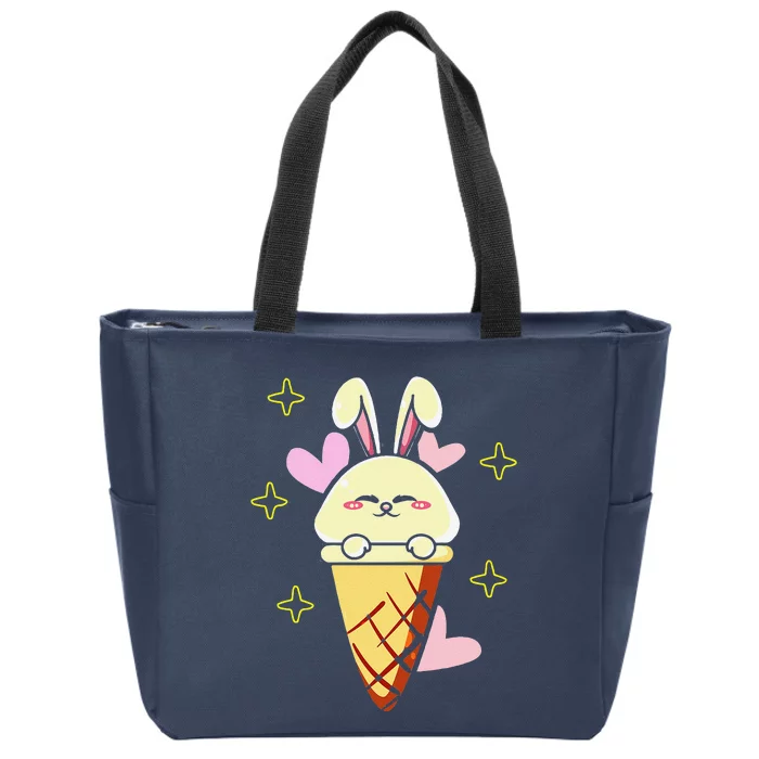 Cute Bunny Ice Cream Rabbit Happy Easter Egg Hunting Spring Zip Tote Bag