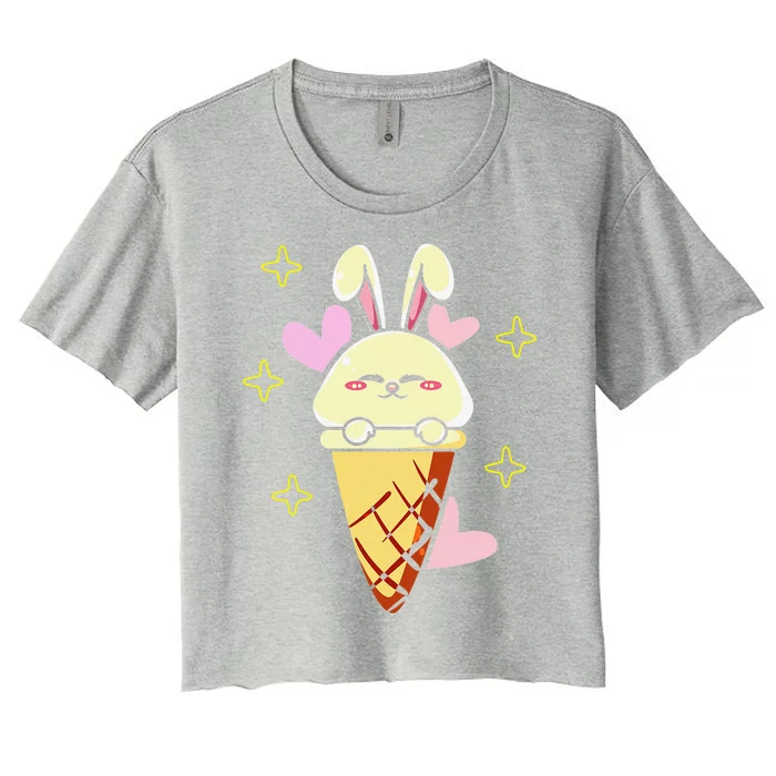 Cute Bunny Ice Cream Rabbit Happy Easter Egg Hunting Spring Women's Crop Top Tee