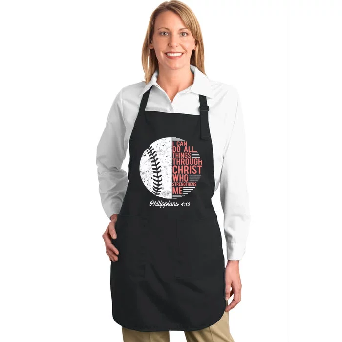 Christian Baseball I Can Do All Things Philippians Full-Length Apron With Pocket