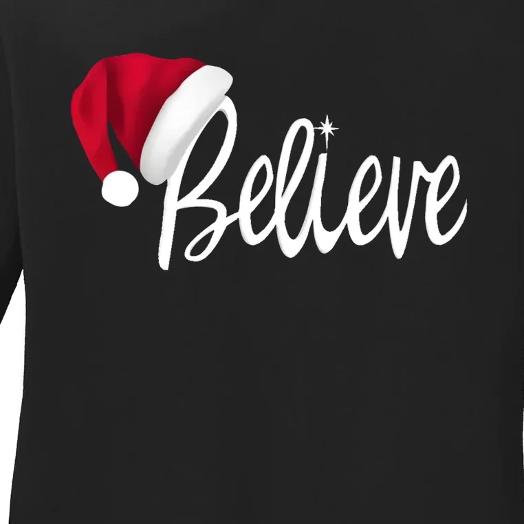 Christmas Believe In Santa Claus Ladies Long Sleeve Shirt