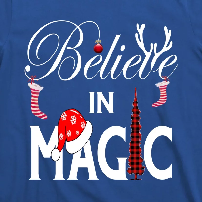 Casual Believe In Magic Of Christmas Tree Buffalo Plaid Gift T-Shirt