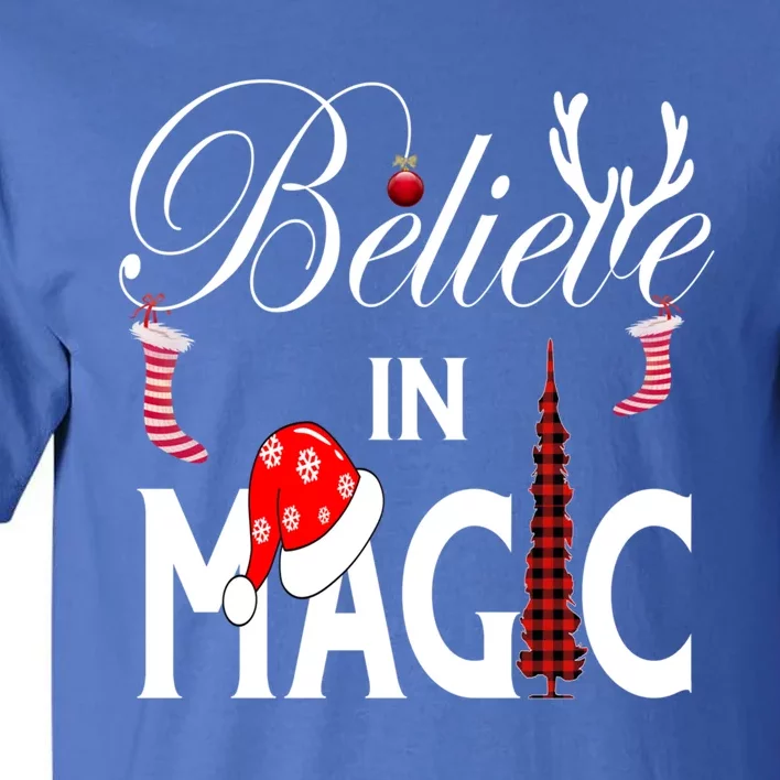 Casual Believe In Magic Of Christmas Tree Buffalo Plaid Gift Tall T-Shirt