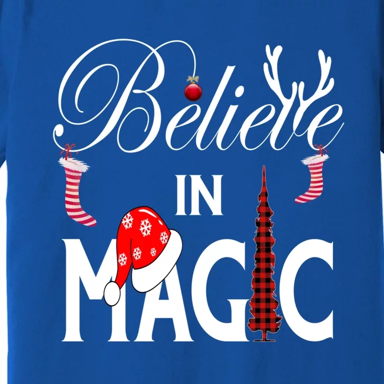 Casual Believe In Magic Of Christmas Tree Buffalo Plaid Gift Premium T-Shirt