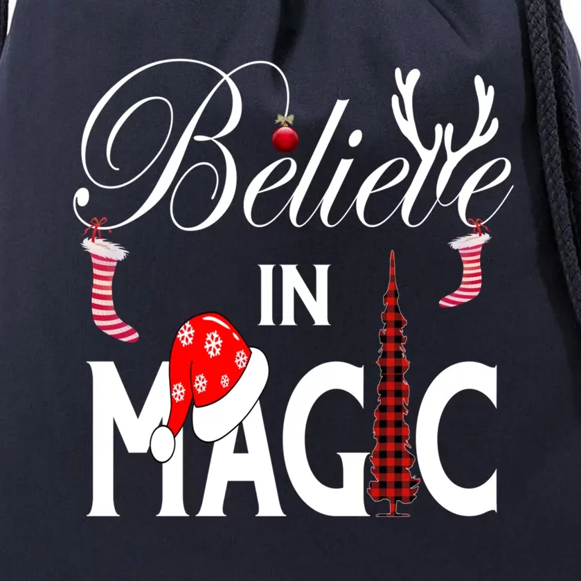 Casual Believe In Magic Of Christmas Tree Buffalo Plaid Gift Drawstring Bag