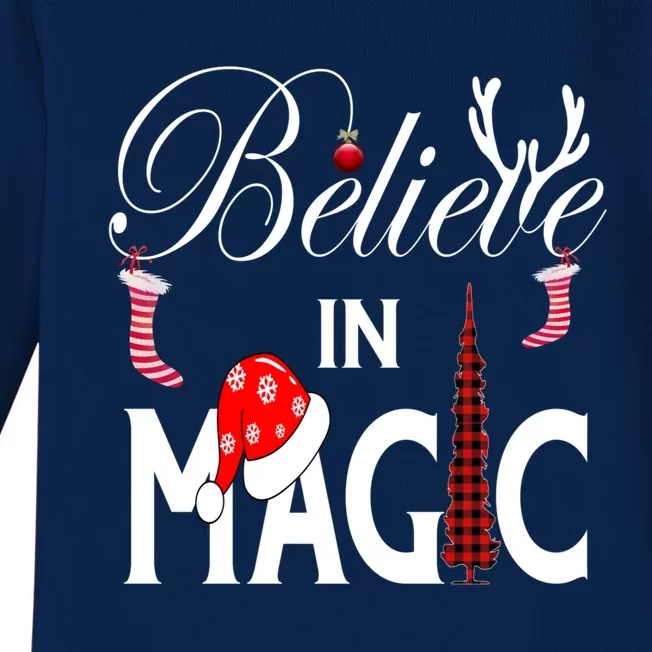 Casual Believe In Magic Of Christmas Tree Buffalo Plaid Gift Baby Long Sleeve Bodysuit