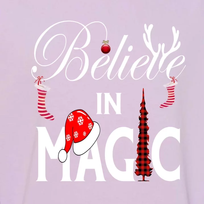 Casual Believe In Magic Of Christmas Tree Buffalo Plaid Gift Garment-Dyed Sweatshirt