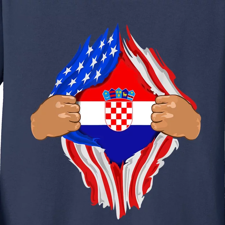 Croatian Blood Inside Me | Croatia Flag Gift Kids Long Sleeve Shirt