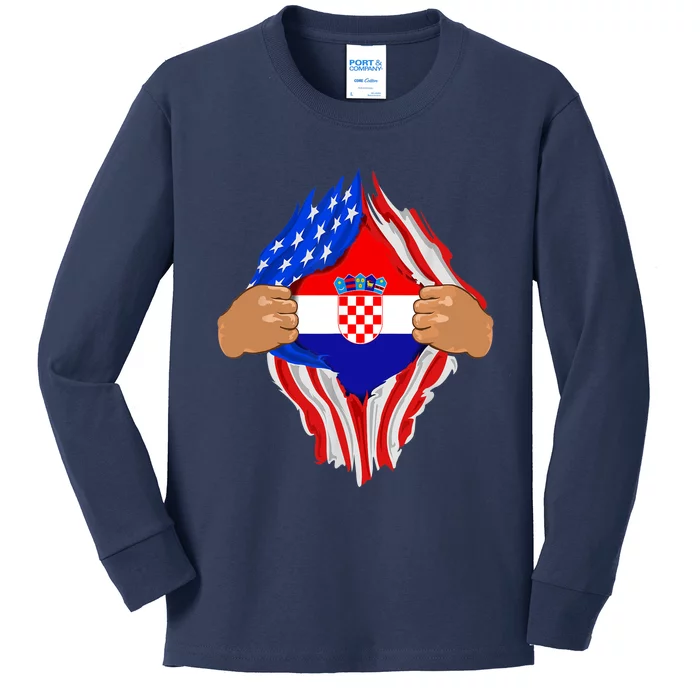 Croatian Blood Inside Me | Croatia Flag Gift Kids Long Sleeve Shirt