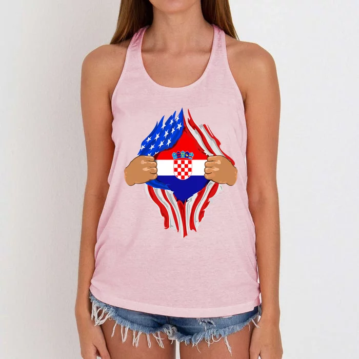 Croatian Blood Inside Me | Croatia Flag Gift Women's Knotted Racerback Tank