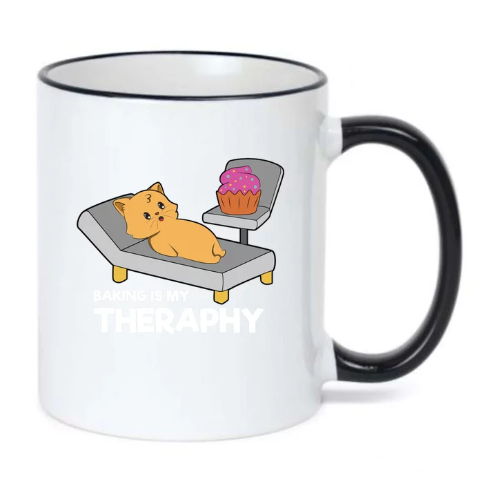 Cat Baking Is My Therapy Bake Cooking Cute Gift Black Color Changing Mug