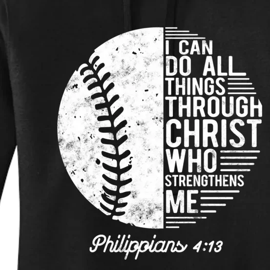 Christian Baseball I Can Do All Things Philippians 4 13 Funny Gift Women's Pullover Hoodie