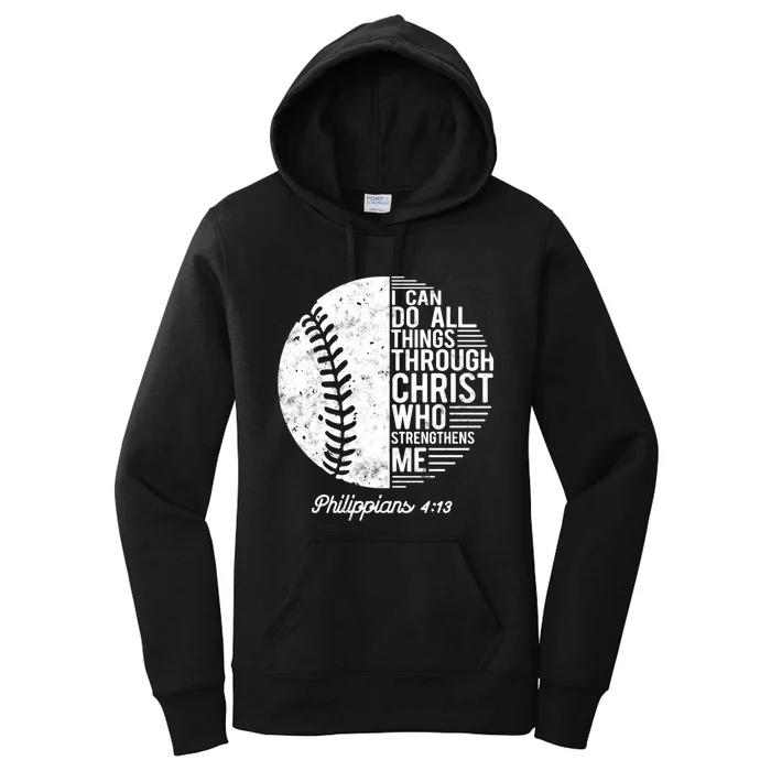 Christian Baseball I Can Do All Things Philippians 4 13 Funny Gift Women's Pullover Hoodie