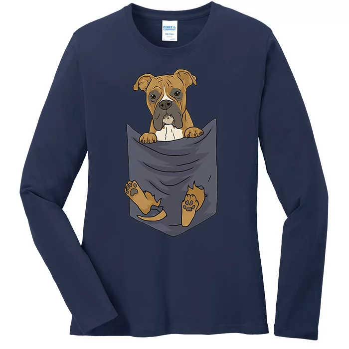 Cute Boxer In Your Pocket Dog Lover Funny Gift Ladies Long Sleeve Shirt